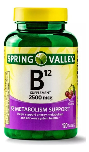 Vitamina B12 2500 Mcg 120 Tab Spring Valley Energía Globulos Sabor Cereza