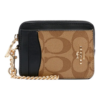 Coach Zip Card Case monedero de cuero mujer color marrón | Meses sin interés