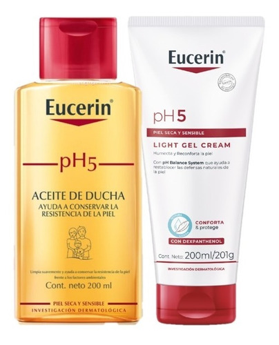 Combo Eucerin Ph5 Aceite De Ducha 200ml + Crema Gel Light