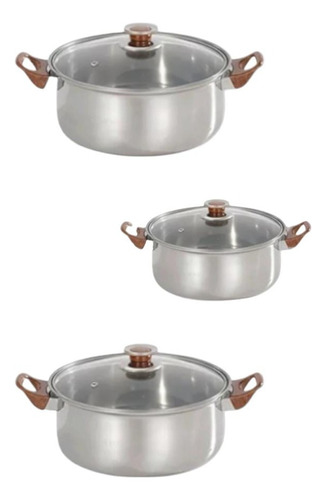 Bateria De Cocina 3 Cacerolas 3 Tapas Vidrio 6 Utensilios 