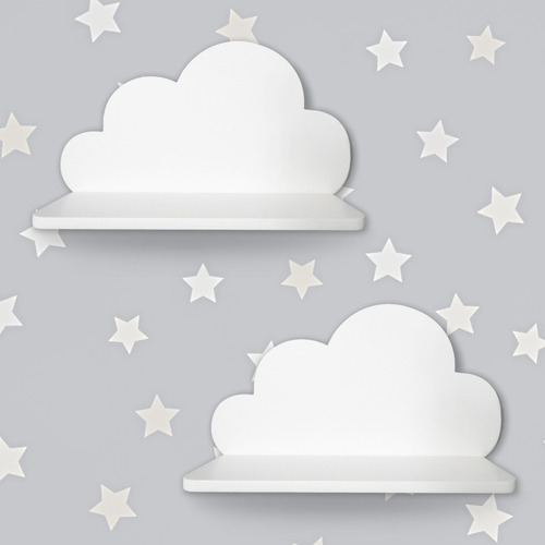 Set 2 Repisas De Madera Diseño De Nube Decoración Infantil