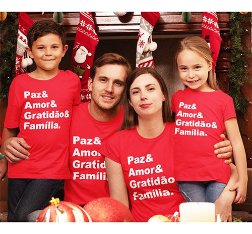 Conjunto Família 3 Camisetas Natal Paz Amor Gratidão Família