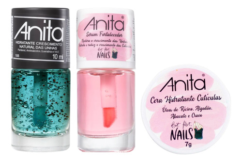 Kit Esmalte Cuidado Anita Hidratante + Serum + Cera Cuticula