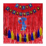 Banner Feliz Cumpleaños+ Figura Huggy Wuggy+ Cortina+ Guirna