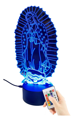 Lámpara Led 3d Acrílico Virgen De Guadallupe