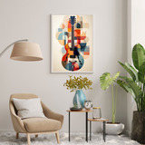 Quadro Decorativo Grande Sala 90x60 Guitarra Musical 02 Luxo