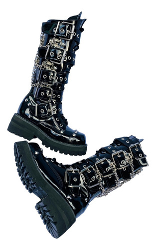 Botas Góticas Plataforma Negras Cadenas Metal Hombre Y Mujer