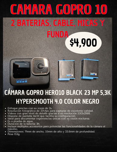 Cámara Gopro Kit Hero10 Black Edition 5.3k Negra