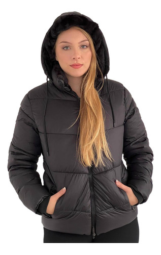 Campera Puffer Inflable Mujer Corderito Capucha Desmontable.