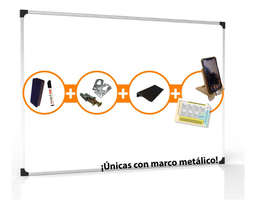 Pizarra Blanca 80x120 Marco De Metal + Accesorios Gratis