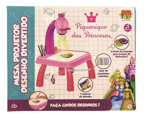 Conjunto Mesa Projetor Rosa Piquenique Das Princesas Dm Toys