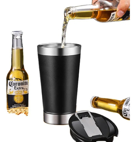 Copo Térmico 473ml Inox Cerveja C/ Abridor De Garrafa 