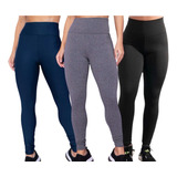 Kit 3 Calça Leggings Suplex Feminina Cós Alto Fitness