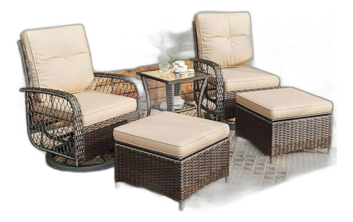 Set Muebles Exterior Rattan Beige 5 Piezas