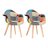 Pack 2 Sitial Poltrona Patchwork Wood Multicolor