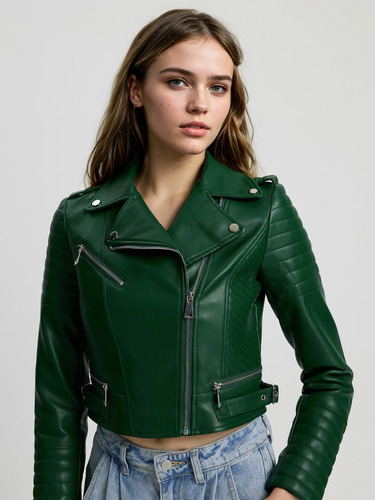 Campera De Mujer Eco Cuero Entallada Con Bolsillos