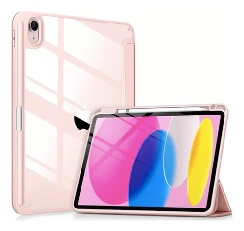 Funda Smart Case Rosa Trans + Mica Cristal Para iPad 10th 