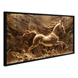 Quadro Decorativo Cavalo Mármore Abstrato Marrom Dourado Art