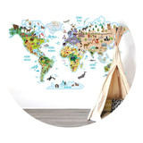 Vinilo Decorativo Mapa Mundi Planisferio Infantil Animal Xxl