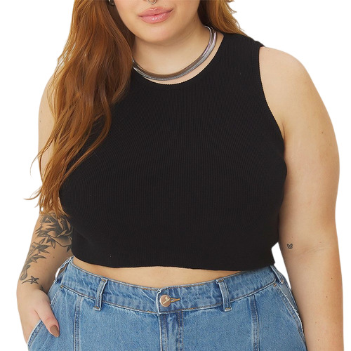 Regatinha Básica Nadador Plus Size Blusinha Canelada Cropped