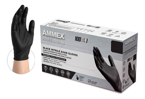 Guante De Nitrilo Negro Ammex Talla M 3 Cajas