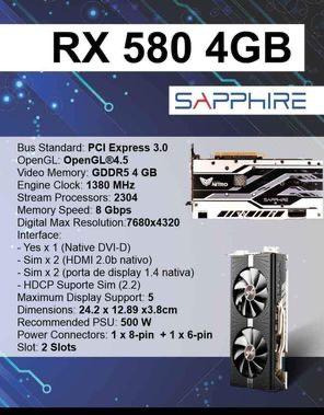  Placa De Vídeo Sapphire Rx 580 4 Gb