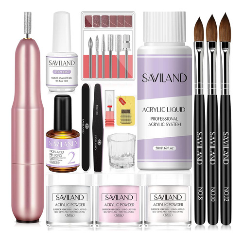 Kit De Uñas Acrílicas Saviland Con Taladro - 0.5 Oz Transpar