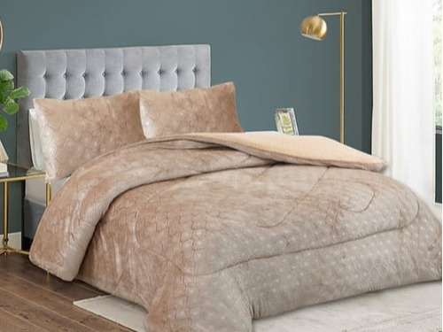 Cubrecama De Invierno Plush Con Chiporro 2 Plaza Beige Gs