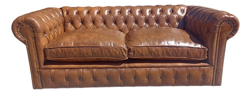 Sillon Sofa Chester De 3 Cuerpos 100.% Cuero Gastado Jojita