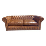 Sillon Sofa Chester De 3 Cuerpos 100.% Cuero Gastado Jojita