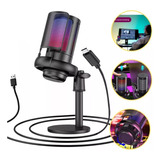 Microfone Condensador Gamer Rgb Streamer Plug & Play Usb P2