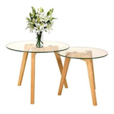 Mesa Ratona Set Duo Spider Tapa Vidrio Base Madera Cuota