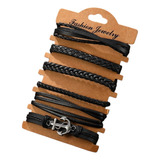 Pack De 6 Pulseras Para Hombre Trenzada Ancla Estilo Vintage