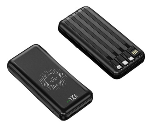 Carregador Power Bank Indução Sem Fio Portátil 04 Cabos Tipo Indução Cor Preto