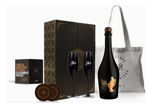 Box Champagne Casa Boher Copas Negras Grabadas