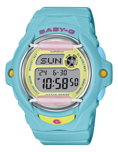 Reloj Mujer Casio Baby-g Bg-169pb-2d Celeste Digital Wr100m Color De La Malla Azul Color Del Bisel Azul Color Del Fondo Amarillo
