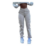 Pantalones Blanco Joggers Tiro Alto De Mujer Cargo C