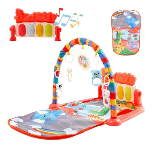 Gimnasio Musical Para Bebe Niño Con Piano Tapete Sonajeros Color Rojo