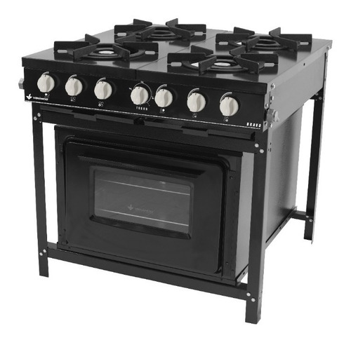 Fogão Industrial 4 Bocas C/ Forno Bravo Br4bf Preto Venâncio