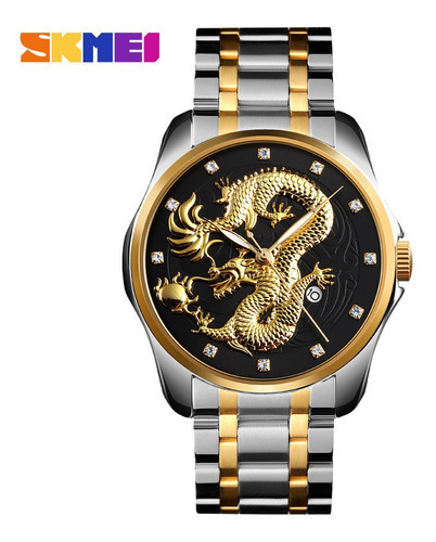 Reloj De Hombre Skmei Quartz Waterproof Date Color Del Fondo Silver Gold Black