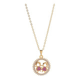 Colar Filhas Duas Meninas Strass Rosa Folheado A Ouro 18k