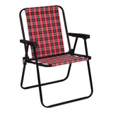 Cadeira De Praia Alta Aço Preta E Vermelha Mor