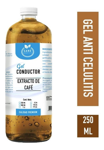Gel Conductor Extracto De Café Anticelulitis Sane 250 Ml