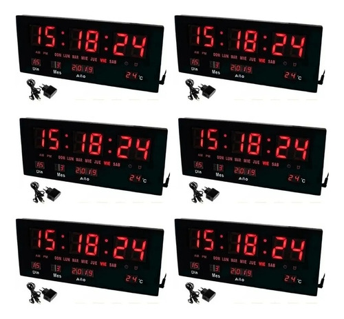 Pack X6 Reloj Led Digital Empresa Temperatura  Modelo Grande