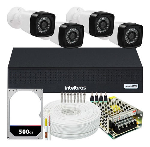 Kit Cftv 4 Cameras Segurança 1080p Full Hd Dvr Intelbras 4ch