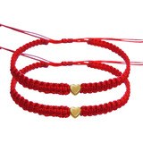 Duo Pulseras Pareja Tejida Hilo Rojo Regalo Dije Baño De Oro