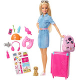 Muñeca Barbie Viajera Turista Viaje Accesorios Fwv25 Mattel