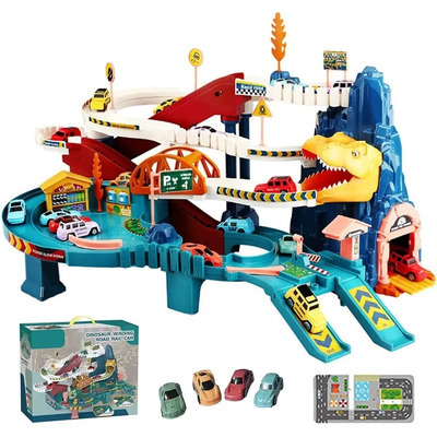 Dinosaurio Pista De Carros Montaña Elevador Con Lanzador Y Sonido Fantastic Toys 271 Piezas Pilas Aa Multicolor