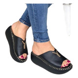 Zapatos Sandalias Para Chanclas Negro Plataforma Cuña Damas