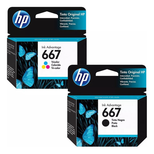 Kit Cartucho Tinta Original Hp 667 Preto/colorido 2376 2774